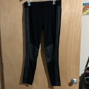 CAbi Black Leggings with Faux Leather Accents